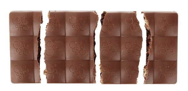 Gebroken Hele Chocoladereep Geïsoleerd Witte Achtergrond — Stockfoto