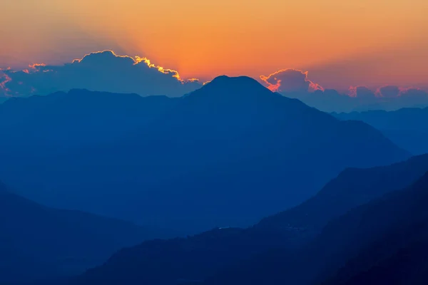 Montagnes Bleues Coucher Soleil Magic Soca Valley Slovénie Paradis Extérieur — Photo