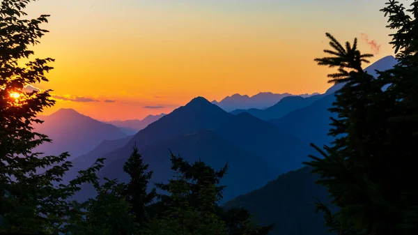 Magic sunset in the mountains. Outdoor paradise in Soca valley, Slovenia.