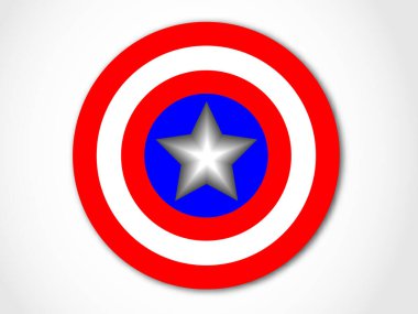 Beyaz yıldızlı Amerikan süper kahraman vatansever kalkanı. Yıldızlı Kaptan Amerika kalkanı. Vektör 