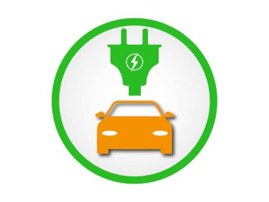 Elektrikli araba parkı, araba silueti simgesi. Vektör. 