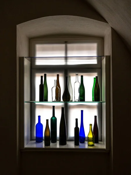 Decoration Colorful Wine Bottles Window — Fotografia de Stock