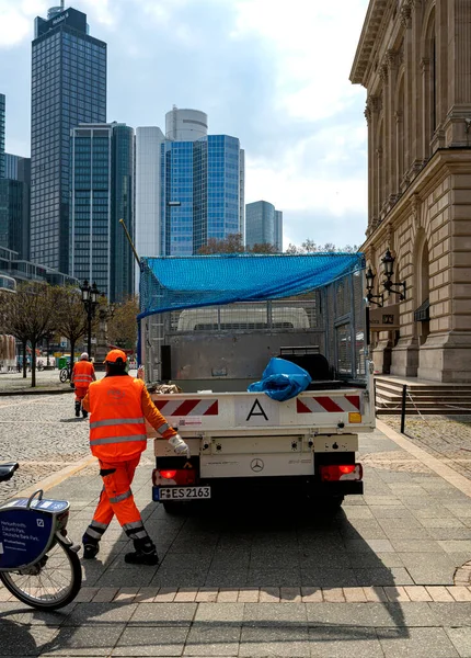 Employees Frankfurt City Cleaning Service Work Opernplatz — Stock Photo, Image