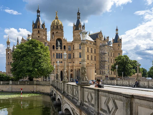 Castelo Schwerin Com Sede Parlamento Estadual Mecklemburgo Vorpommern Catedral Cais — Fotografia de Stock