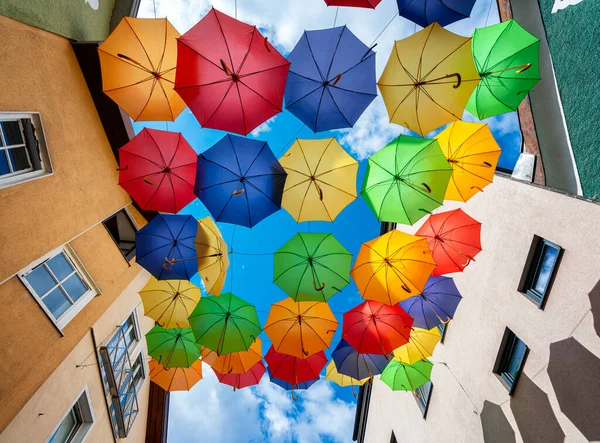 Colorful Umbrellas Blue Sky — Stock Photo, Image