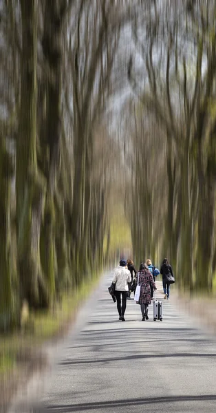 Adolescents courant le long d'une avenue — Photo