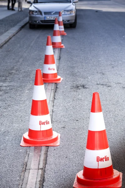 Rua trancada no trânsito da cidade de Berlim — Fotografia de Stock