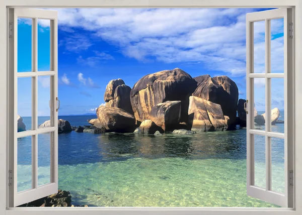 Open window view to sea coastline Stock Image