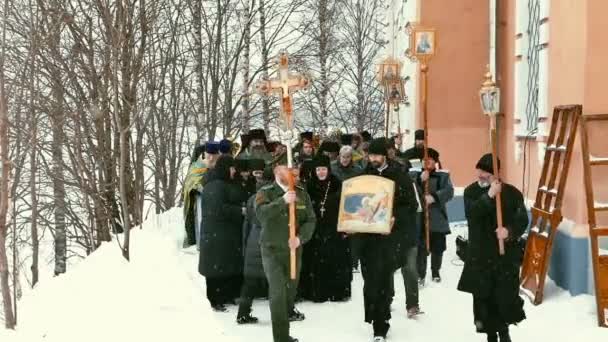 Orthodox Church Procession in Winter — Stock Video