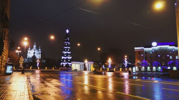 Smolensky 大教堂和装饰的枞树 — 图库视频影像