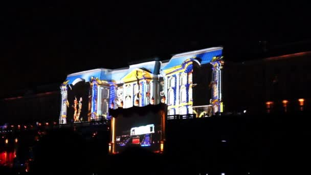 Лазерное шоу на церемонии закрытия фонтана — стоковое видео