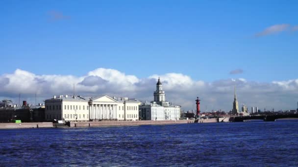 Granite Neva river quay with Kunstkamera — Stock Video