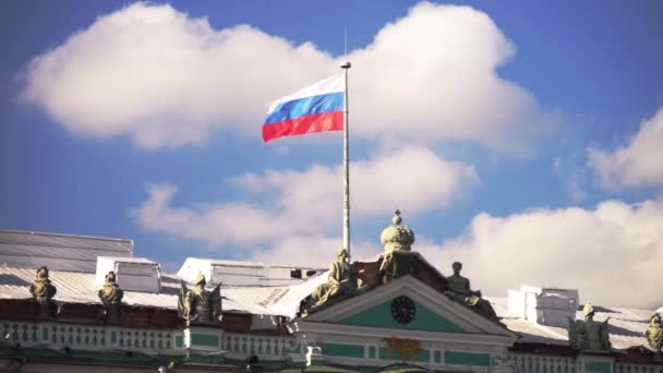 Zászló a tetőn a téli palota — Stock videók
