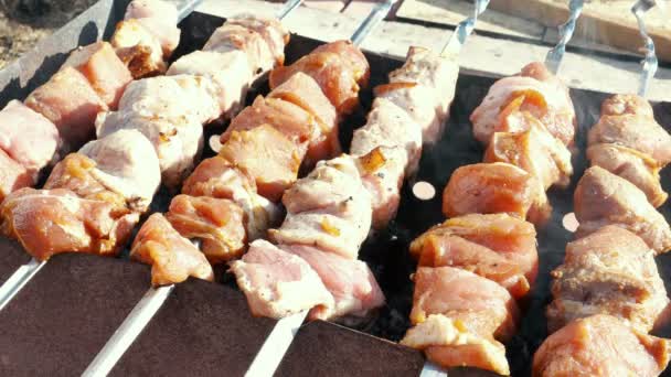 Carne alla griglia sul barbecue — Video Stock