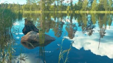 Göl kıyısı yakınında suda taş