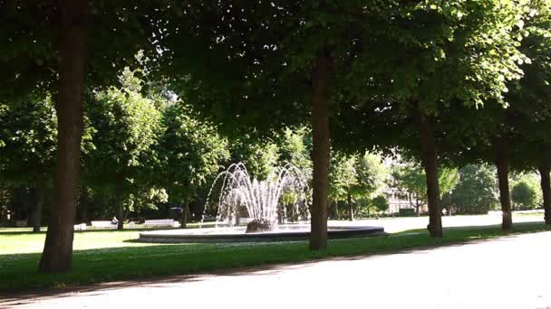 Prachtige fontein in stadspark — Stockvideo