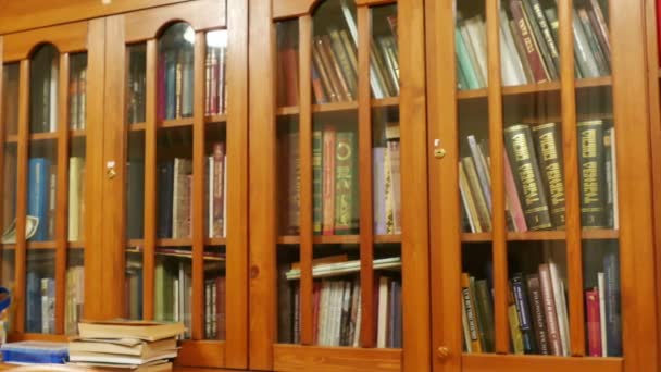 Library Room in a Private House with Many Books on Shelves — Stock Video