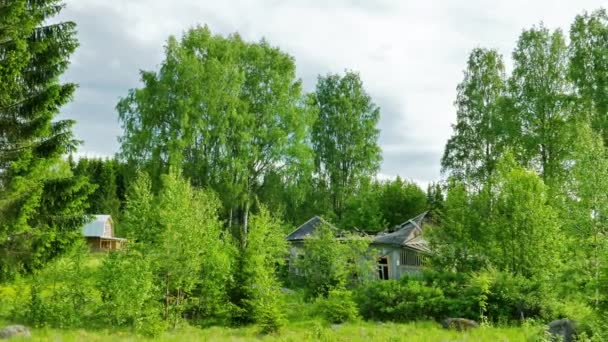 Russische Karelische dorp Kojvuselga landschap — Stockvideo