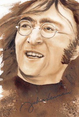 John Lennon, The Beatles grubunun vokalisti, söz yazarı, müzisyeni ve barış eylemcisiydi. El yapımı, kağıt dokuya kendi imzasıyla güzel bir kahve portresi.