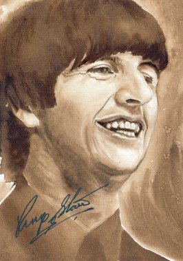 Ringo Starr bir şarkıcı, müzisyen ve The Beatles grubunun üyesiydi. El yapımı, kağıt dokuya kendi imzasıyla güzel bir kahve portresi.