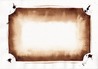 Çerçeve, suluboya kağıt üzerine kahve çizimi ve dorps çekici arka plan