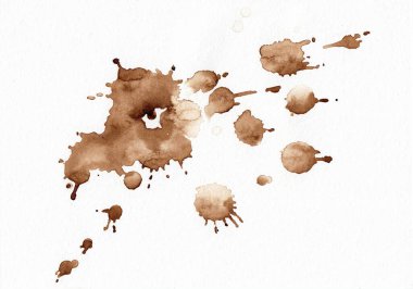 Soyut cofe tasarım için farklı öğeler olarak dokuyu düşürür. Suluboya kağıdına çizilmiş bir el. Doğa konusu. Kahve koleksiyonu