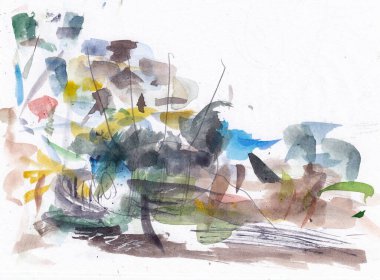 Soyut yaz manzarası. Kağıt desenli el çizimi suluboya