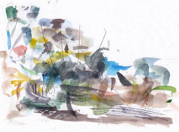 Soyut yaz manzarası. Kağıt desenli el çizimi suluboya