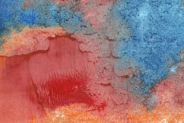 Abstracte Achtergrond Monotype Techniek Blauwe Ultramarijn Cadmiumoranje Rode Karmijnkleuren Handgetekende — Stockfoto