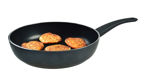 Pancakes in a frying pan — Stock Photo, Image