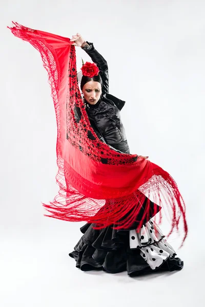 Ganska ung flamencodansare i vackra klänning. — Stockfoto