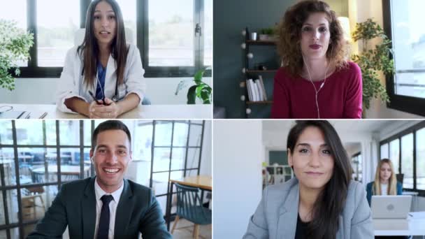 Video Aplikace Headshot Obrazovky Zobrazení Různých Zaměstnanců Kteří Pracují Videohovoru — Stock video