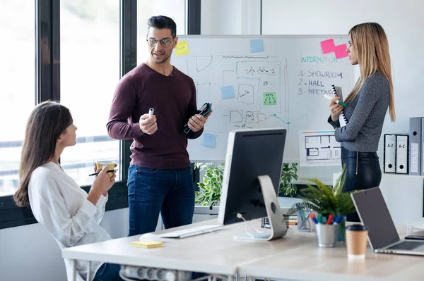 Shot Elegant Multiage Businessteam Talking While Explain Project Colleagues White — Stock Photo, Image