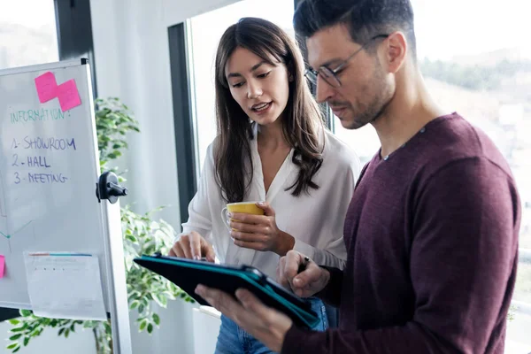 Shot Multiage Business People Working Digital Tablet While Discussing Together — Stock Photo, Image