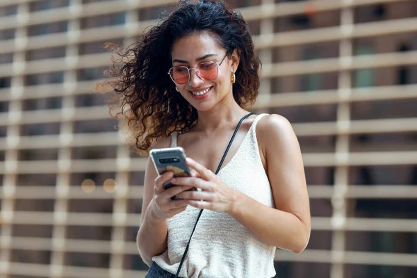 Shot Beautiful Young Business Woman Using Her Mobile Phone While — Stock Photo, Image