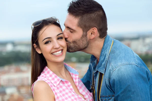 Young couple in love on the street — Stock Photo, Image