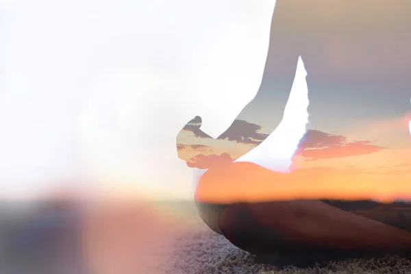 Double exposure of young woman  practicing yoga in nature — Φωτογραφία Αρχείου