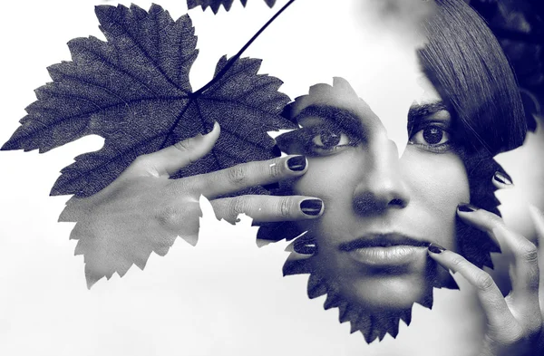 Double exposure of beautiful Caucasian woman — Stock Photo, Image