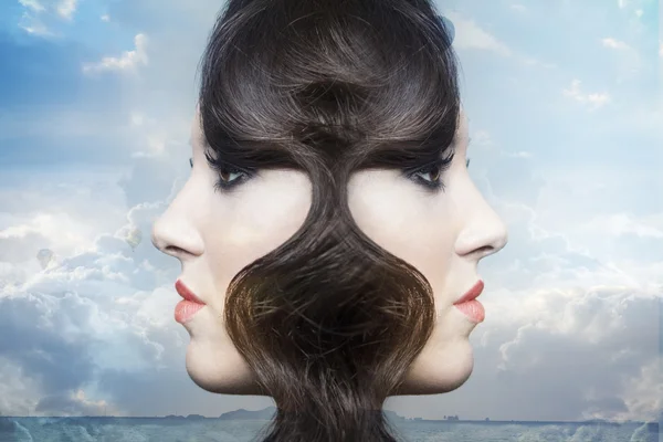 Double exposure of beauty young woman reflection. — Stock Photo, Image