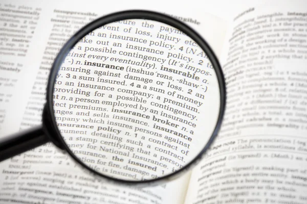Försäkring som förstorat i en generisk Dictionarry — Stockfoto