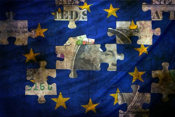 Vlag van de euro en dollar puzzel concept — Stockfoto