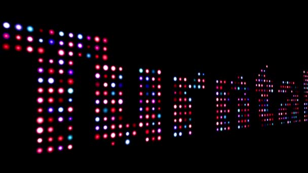 Plattenspieler bunte LED-Text über schwarz — Stockvideo