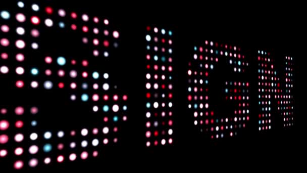 Sigla in colorato testo a led su nero — Video Stock