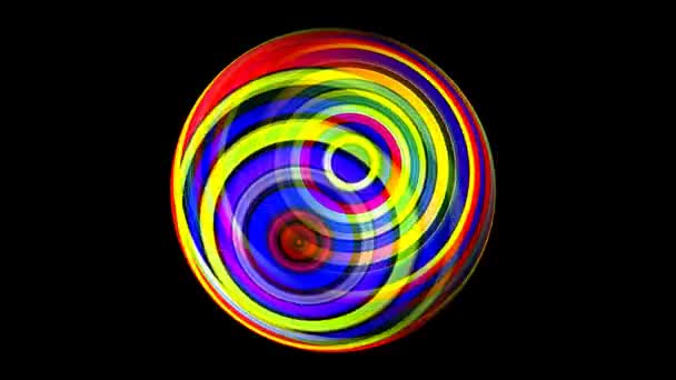 色彩斑斓的球体在黑色上旋转 — 图库视频影像