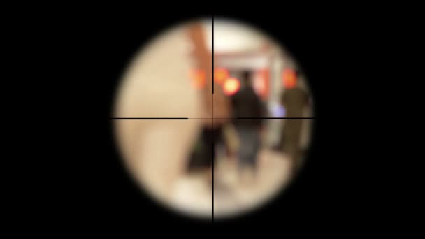 Sniper scope on people terrorism concept — Stock Video