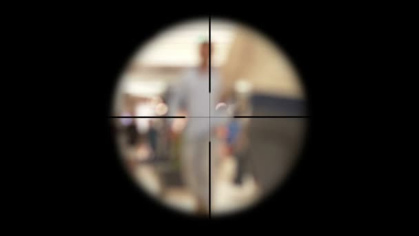 Sniper scope on people terrorism concept — Stock Video