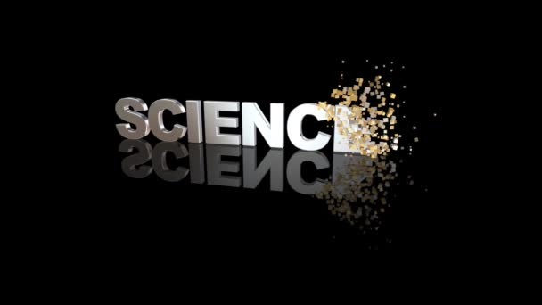 Science 3D text dissolve into particles — Stock Video