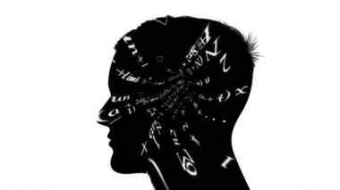 Kafasında matematik olan bir adamın silueti.