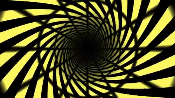 Гипнотический жёлтый и чёрный туннельный фон — стоковое видео
