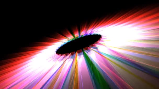 Siyah üzerinde dönen 3 boyutlu neon parlak geometrik nesne — Stok video